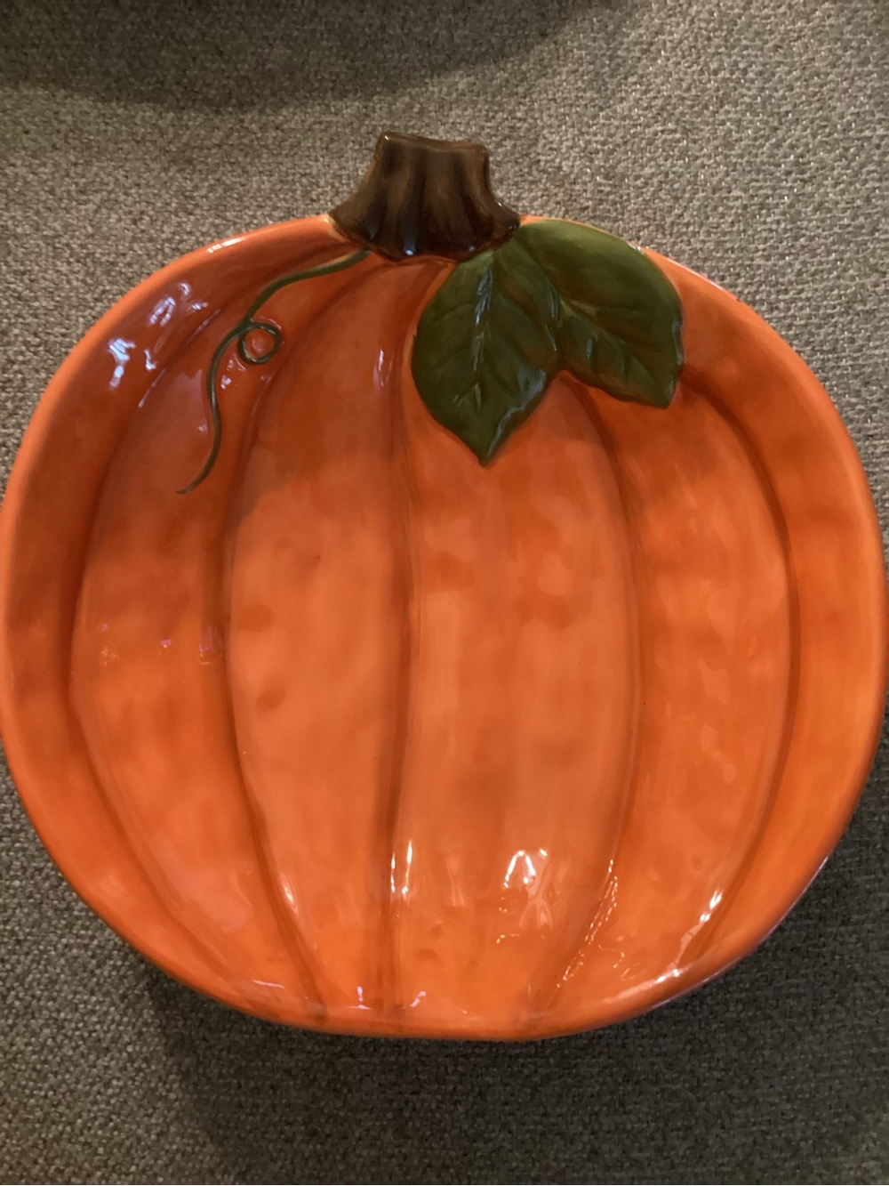 orange ceramic pumpkin-shaped serving dish  12”